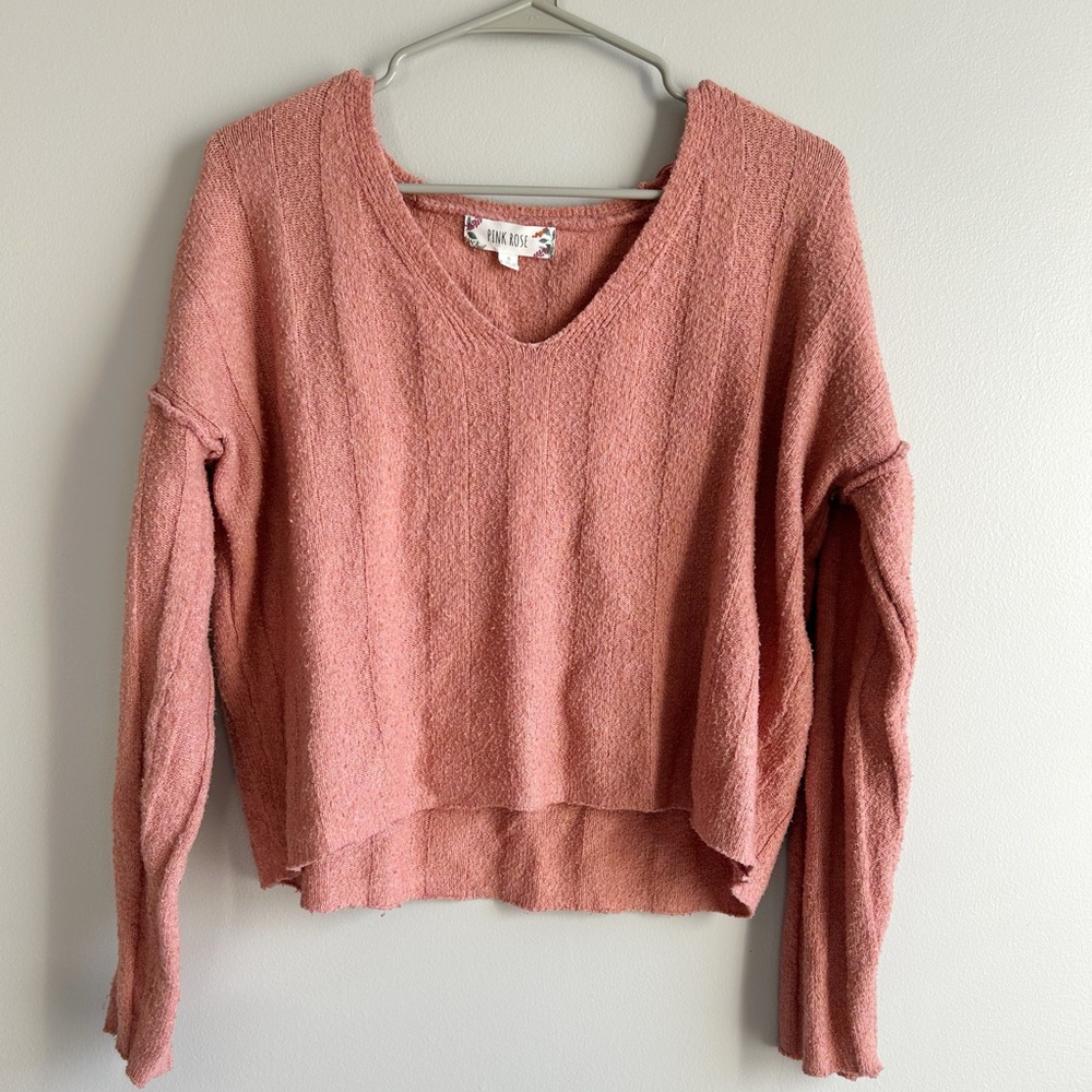 Pink Rose Coral Pink Oversized Long Sleeve Sweater